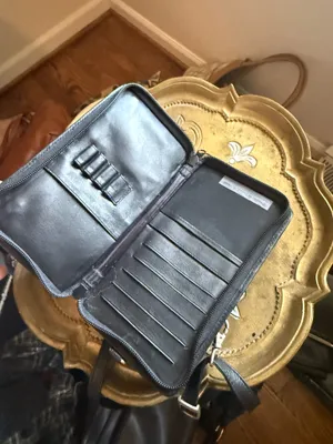 We Wore What vintage Bodenschatz black leather zip-around travel wallet bag / organizer clutch. thumbnail 3