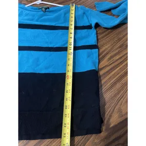 LAUREN Ralph Lauren Sweater Womens Med Blue Black Stripe Pullover Gold buttons thumbnail 6