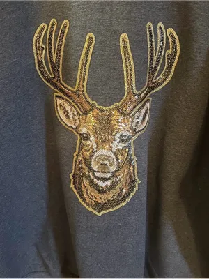 Cabela's Big buck gray Charcoal Sequin Deer Crewneck Sweatshirt Size large thumbnail 3