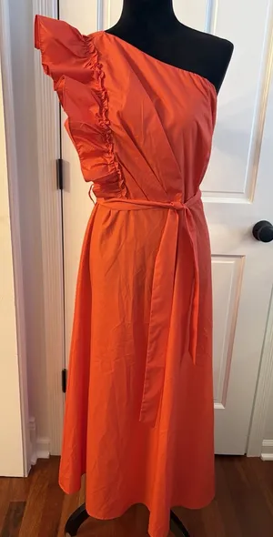 Zesica Women's Red Orange Off Shoulder Sleeveless Ruffle Maxi Dress Size Medium thumbnail 1