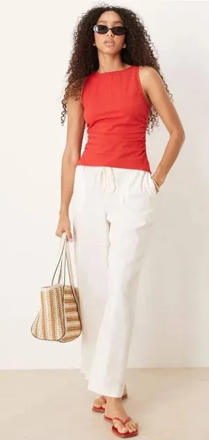 Free People Kaylor Backless Red Linen Top thumbnail 1