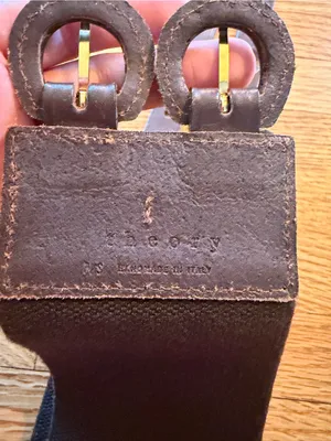 Theory Brown Wide Leather-Trim Belt with Gold Hardware- Small thumbnail 4