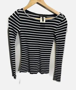 BCBGMAXAZRIA Striped Top Womens XS Black White Ribbed‎ Knit Long Sleeve Casual thumbnail 1