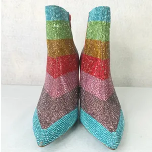 Betsey Johnson EMMY Rhinestone Ankle Boots Rainbow 8M Colorful Sparkle Stiletto‎ thumbnail 8