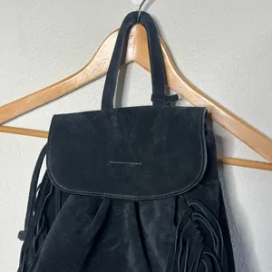 D2 DSQUARED Black Suede Fringe Backpack Western Boho Relaxed Low Hanging thumbnail 4