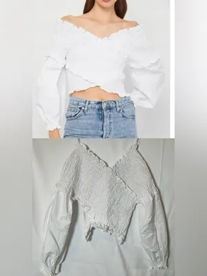 Zara White Smocked Off-Shoulder Wrap Crop Top thumbnail 2