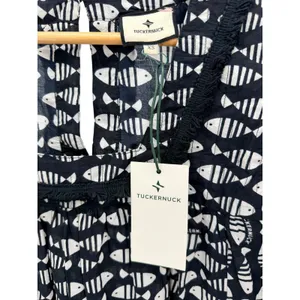 Tuckernuck‎ Piscis Catalans Fish Print Coverup Tunic Dress XS Black White Fringe thumbnail 4