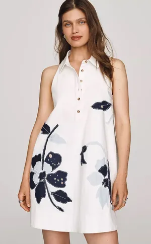 Maeve Denim Applique Swing Mini Dress Medium thumbnail 1