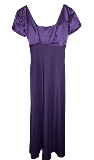1001 Nights Vintage Purple Satin Empire Waist Maxi‎ Dress Short Sleeve Size 5/6 thumbnail 1