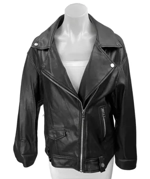 Bershka Women's Black Vegan Faux Leather Zip Up Notch Collar Moto Coat Jacket S thumbnail 1