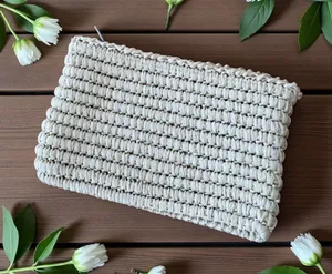 MARCUS BROTHERS Vintage Cream Woven Italian Clutch Bag thumbnail 1