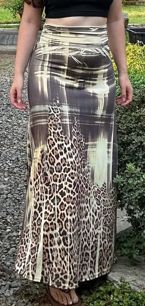 Vintage 90s Medium Leopard Print Maxi Skirt / Midi Dress Made in USA Tan Beige thumbnail 2