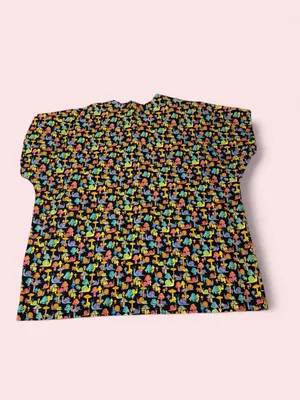 Source Unknown Black Short Sleeve scrub top w/ Colorful Mushroom and snail Print thumbnail 2