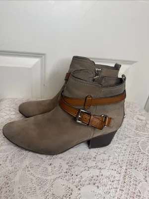 COACH Pauline Taupe Gray nubuck suede Ankle Boots with Brown Leather Strap 8.5 thumbnail 6