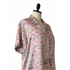 Cabernet Floral Satin Pajama Set XL Button Front Short Sleeve Lounge Sleepwear thumbnail 7