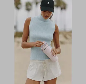VARLEY Anastasia Rib Knit Mock Neck Tank - Winter Sky (Light Blue) - Large - NWT thumbnail 4