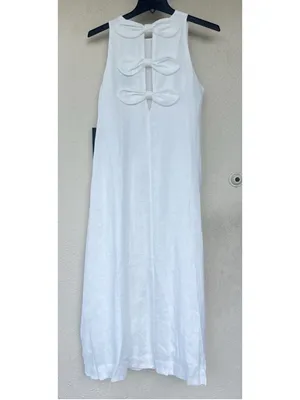 Tuckernuck White Linen Portia Dress Bow Back Breathable Classic Nautical Coastal thumbnail 9