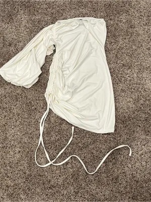 PrettyLittleThing Petite White Soft Touch One Shoulder Ruched Mini Dress Small S thumbnail 6