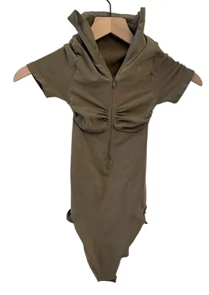 Skims Seamless Sculpt Zip Front T Shirt Thong Bodysuit Small Army NWOT thumbnail 1