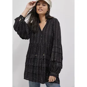 Anthropologie Size-M Womens Quinn Tunic Top Black with Gold‎ Metallic Sequins thumbnail 2