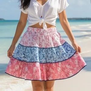 Simply Southern Floral Tiered Mini Skirt‎ Pink Blue Cotton XXL 0125-SKIRT-MULTI thumbnail 1