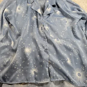BP Celestial Pajamas Set Womens XS Blue White Sun Stars Moon Pants Button Top thumbnail 16