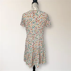 ZARA M Cream Floral Ribbed Knit Tiered Mini Dress Short Sleeve Cottagecore‎ Boho thumbnail 4