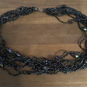 Vintage iridescent black multi strand seed bead necklace thumbnail 5