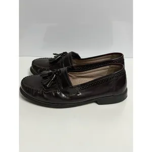 BASS Men's Loafers US Size 9W Black 100% Leather Tassel Slip-On Burgundy C-4 thumbnail 6