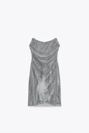 Zara Silver Sequin Strapless Mini Dress - Elegant Evening Sparkle thumbnail 8