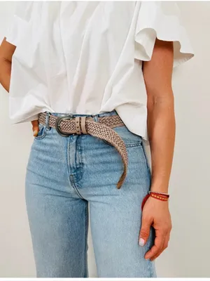 Free People We The Free Brix Belt Medium Large Oyster Braided Leather Western thumbnail 3