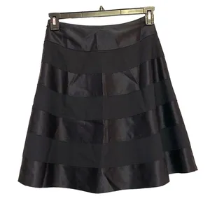 Cache 100% Silk Black Tiered A-Line Skirt Satin Panel‎ Cocktail Skirt Size 2 thumbnail 3