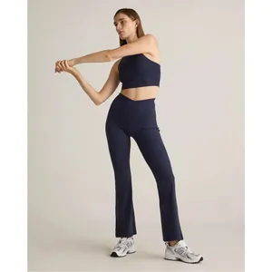 ✨Quince Ultra-Form High-Rise Crossover Flared Deep Navy Sz Medium Pants✨ thumbnail 4