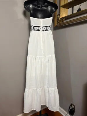SheIn Large Breezaya Guipure Lace Insert Ruffle Hem Tube Dress White Maxi thumbnail 2