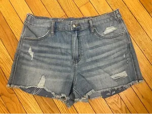 Aerie Daydream Denim Shorts Women M Blue Wash Distressed Cutoff Elastic Waist thumbnail 1