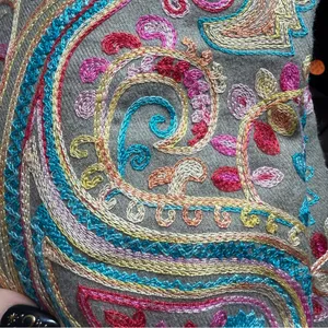 Colorful Hand Embroidered Paisley Shawl with Fringe thumbnail 4