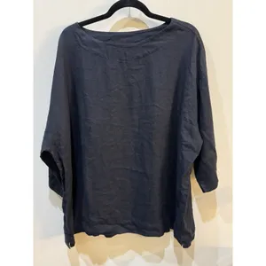 Brynn Walker 100% Linen Popover Lagenlook Blouse Top Size Small Black thumbnail 2