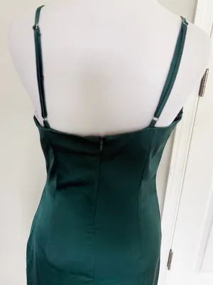 Lulu’s Hollywood Woman Forest Green Satin Midi Dress Size Small thumbnail 5