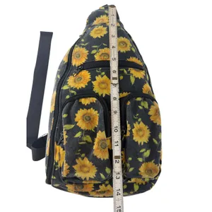 Sunflower Canvas Sling Backpack Black Yellow Floral Crossbody Shoulder Bag thumbnail 3
