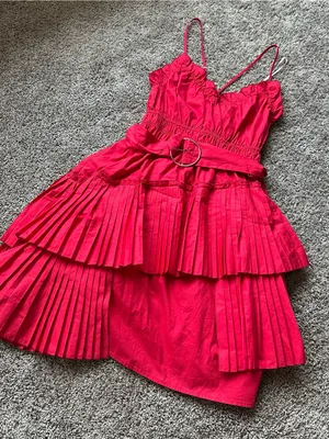 Nordstrom Hot Pink Tiered Pleated Mini Dress with Belt thumbnail 2
