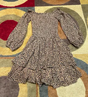 Bardot Leopard Print Animal Print Ruffle Mini Dres Off The Shoulder Smocked XS thumbnail 1