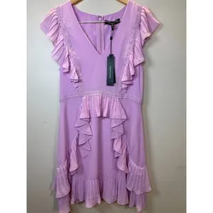 BCBGMAXAZRIA Ruffle Mini Dress Women 10 Orchid Purple Pleated Lace Cocktail thumbnail 4