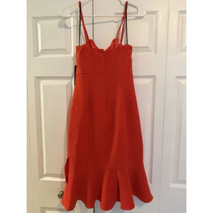 Lulus Irresistible Ways Red Orange Ruffled Midi Dress | Medium New with Tags thumbnail 7