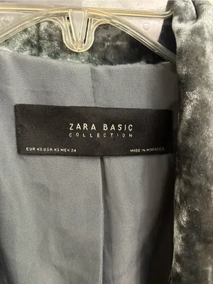 Zara Basic Collection Green Crushed Velvet Open Blazer Pockets Extra Small thumbnail 6