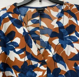 Ann Taylor Factory Women Rusty Orange White Blue Floral Blouse Long Sleeve Sz L thumbnail 6
