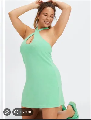 Fabletics Terry Cloth Halter Mini Dress Green Size M thumbnail 1