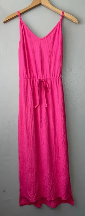 Bright Pink Tank Dress Size S Ribbed Knit Strappy Summer Dopamine Beach Resort thumbnail 2
