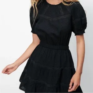 Zara Gothic Swiss Dot Black Puff Sleeve Mini Dress Medium thumbnail 5