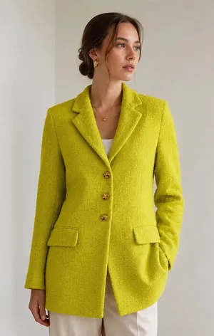 ZARA Chartreuse Boucle Blazer XS GoldButton Tweed Quiet Luxury Mod Preppy Career thumbnail 1