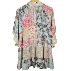 Gigio USA Patchwork Paisley Floral Button Down Sheer Tunic‎ Shirt TC2569 Medium thumbnail 2